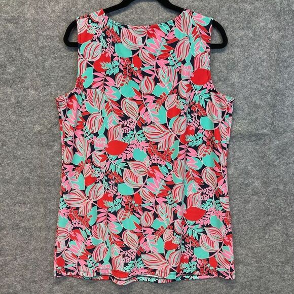 TALBOTS Tank Top Women’s 1X Pink Red Bright Tropical Print Scuba Fabric Tunic - Picture 11 of 14